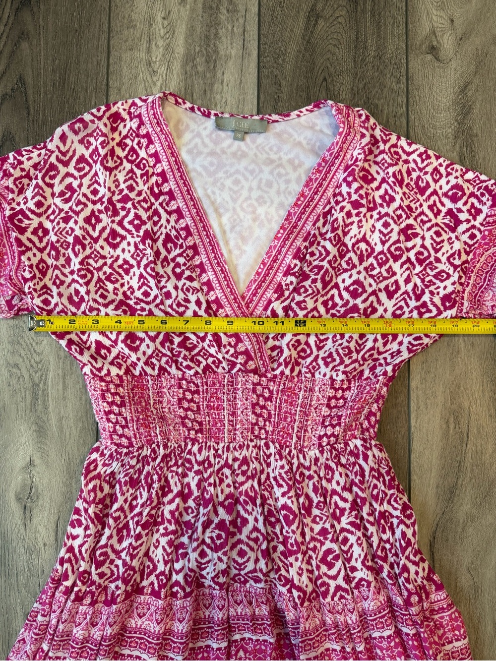 J. Gee- Pink Floral Patterned Bohemian V-Neck Smocked Waist Midi Dress (SP) - Picture 7 of 10